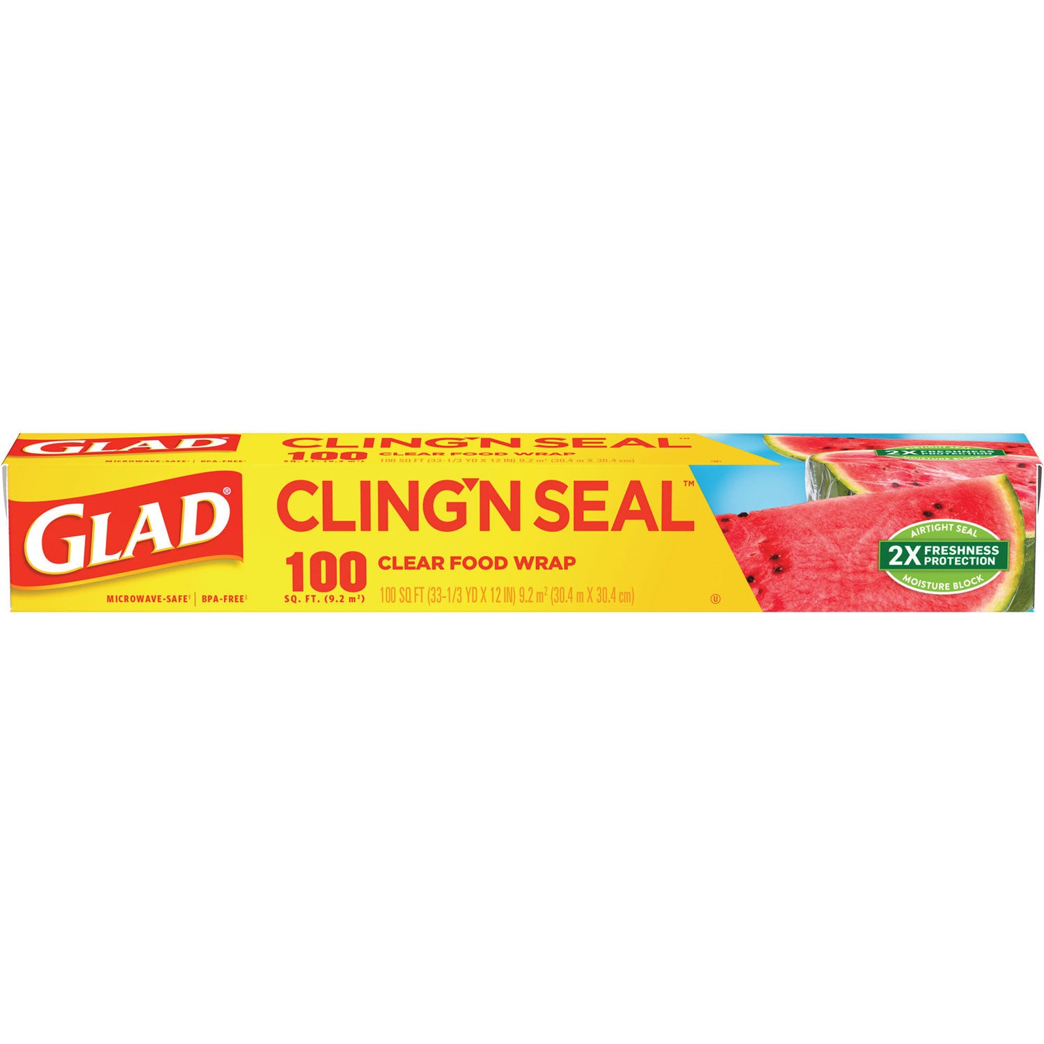 Glad® Cling'N Seal Plastic Food Wrap, 12" x 33.3 yd, 100 sq ft Roll, 16 Rolls/Carton