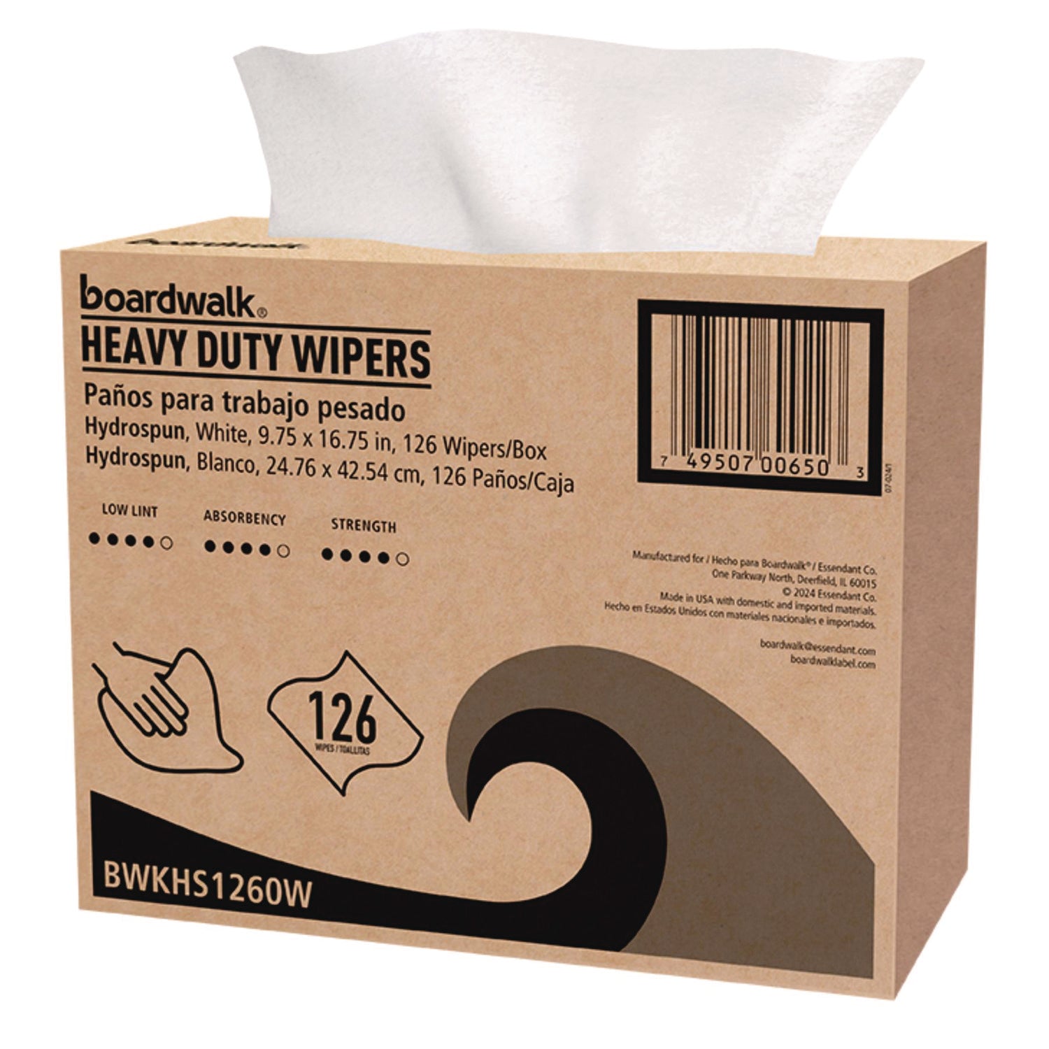 Boardwalk® Hydrospun Wipers, 1-Ply, 9.75 x 16.75, White, 126/Box, 10 Boxes/Carton