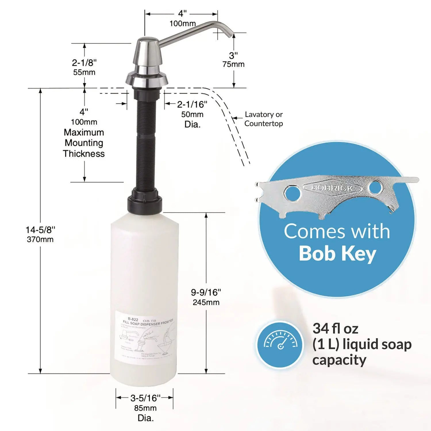 Bottle Cap for B-22 Soap Dispenser, Black Bobrick Flipcost