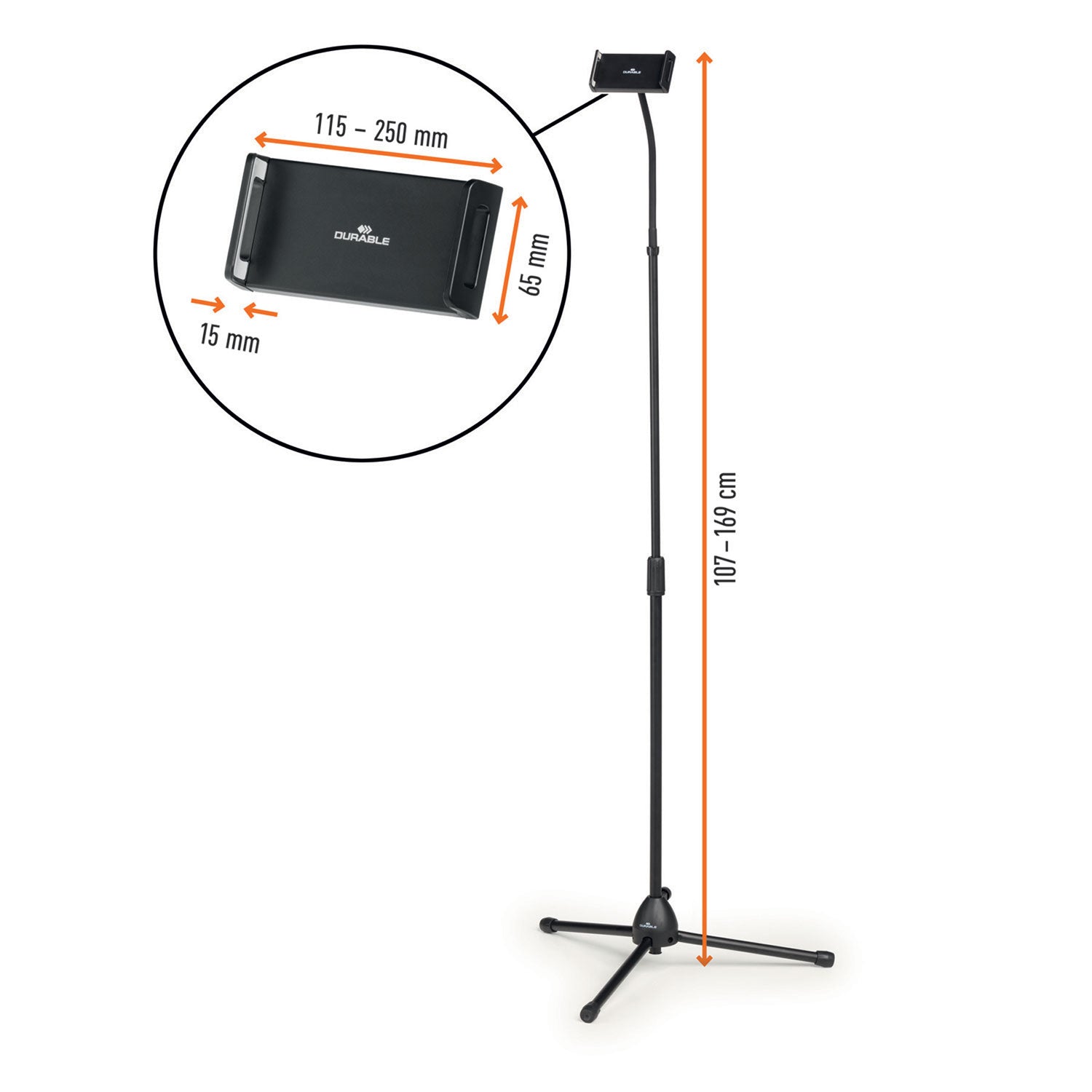 Durable® TWIST Black Floor Stand for Tablet, Black