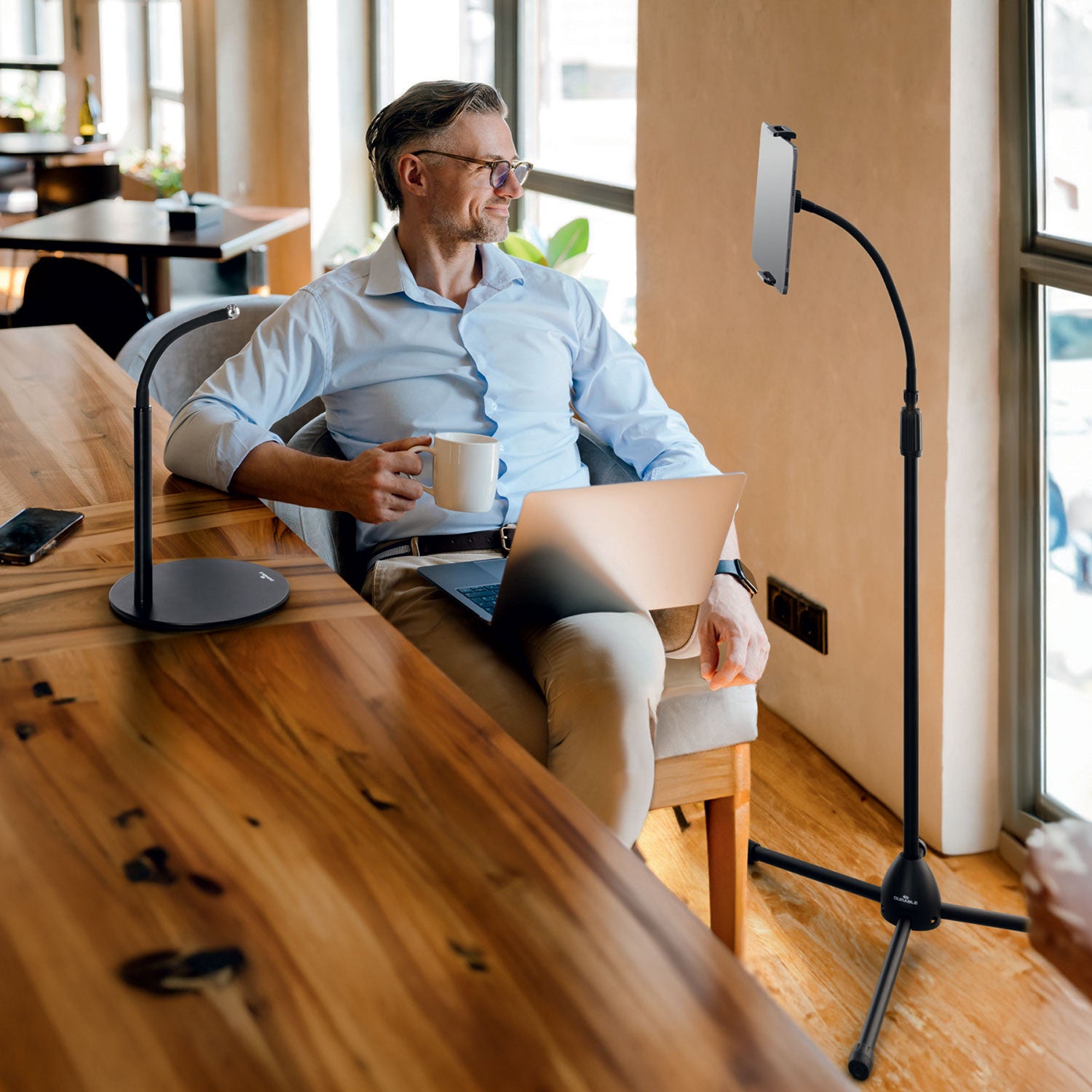 Durable® TWIST COMBI Black Table and Floor Tablet Stand, Black