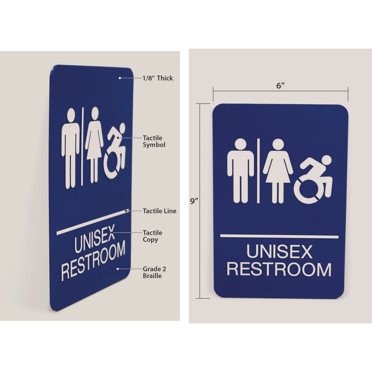 Headline® Sign ADA Sign, Unisex Restroom, 6 x 9, Blue Face, White Graphics