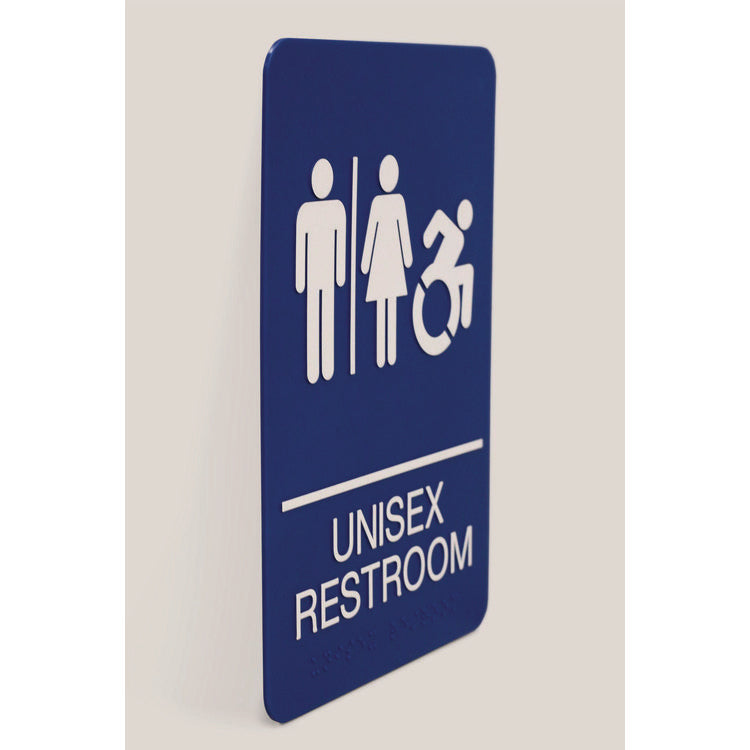 Headline® Sign ADA Sign, Unisex Restroom, 6 x 9, Blue Face, White Graphics