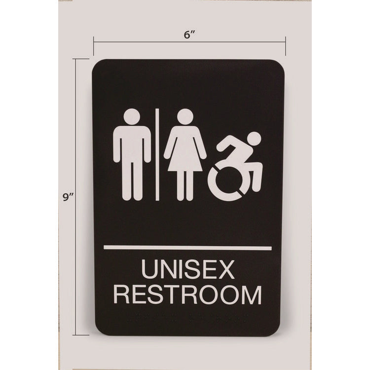 Headline® Sign ADA Sign, Unisex Restroom, 6 x 9, Black Face, White Graphics