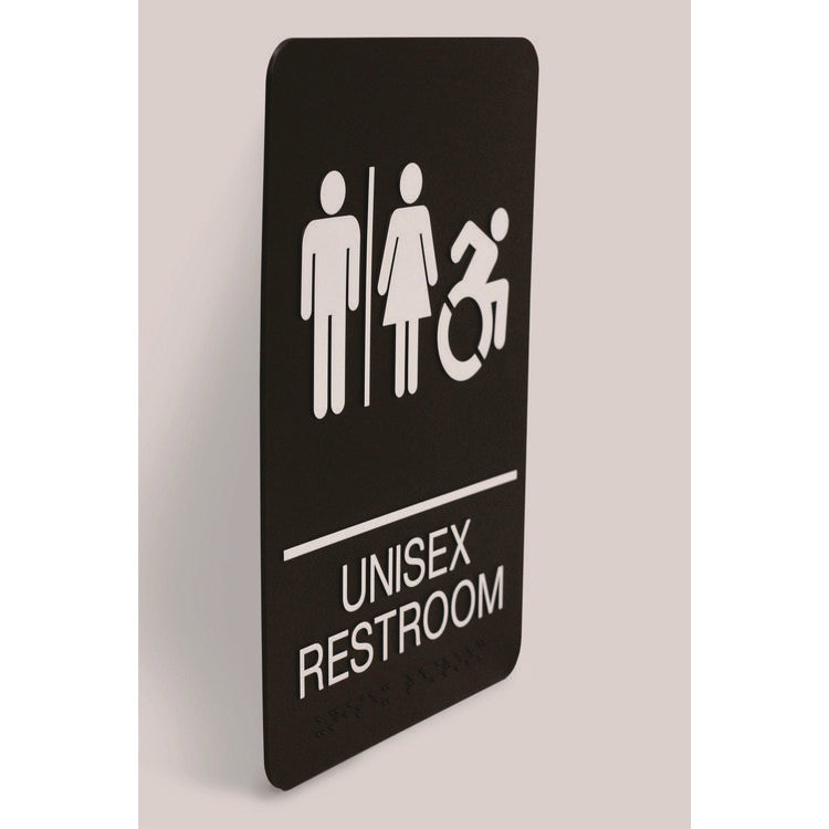 Headline® Sign ADA Sign, Unisex Restroom, 6 x 9, Black Face, White Graphics