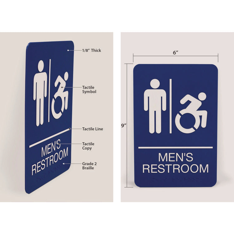 Headline® Sign ADA Sign, Men's Restroom, 6 x 9, Blue Face, White Graphics