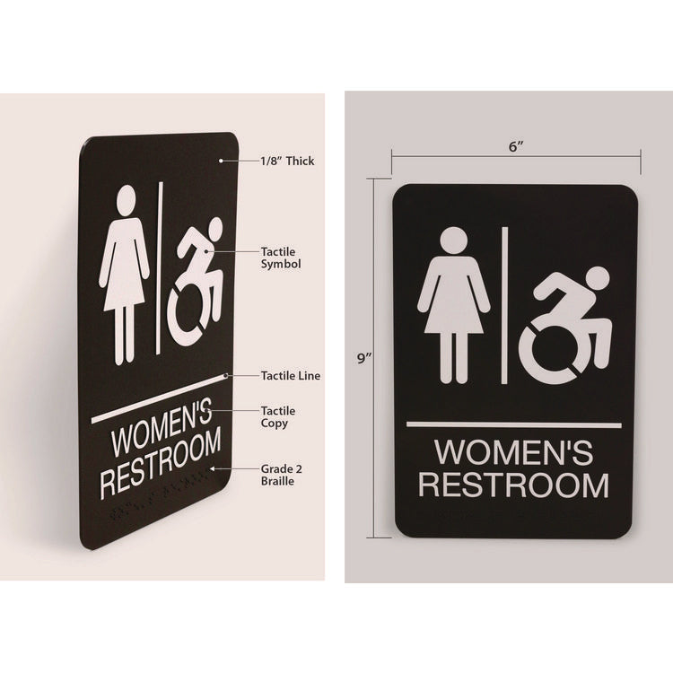 Headline® Sign ADA Sign, Women's Restroom, 6 x 9, Black Face, White Graphics