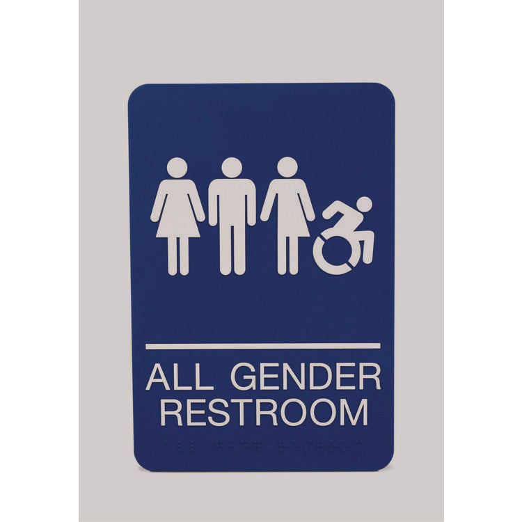 Headline® Sign ADA Sign, All Gender Restroom, 6 x 9, Blue Face, White Graphics