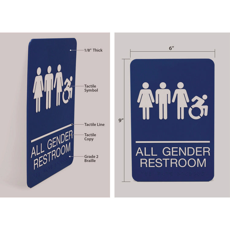 Headline® Sign ADA Sign, All Gender Restroom, 6 x 9, Blue Face, White Graphics