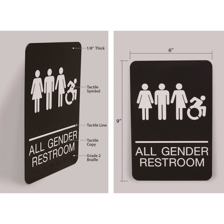 Headline® Sign ADA Sign, All Gender Restroom, 6 x 9, Black Face, White Graphics