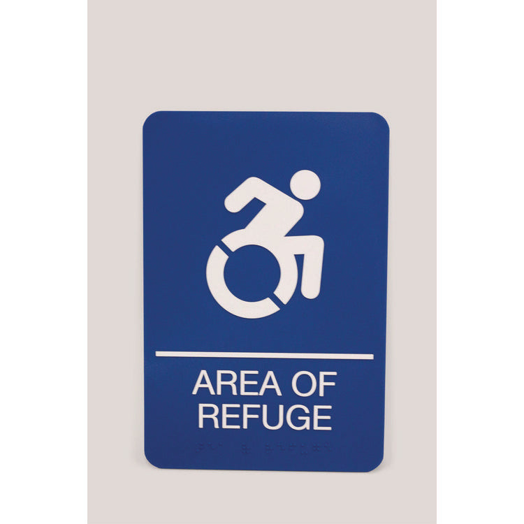 Headline® Sign ADA Sign, Area of Refuge, 6 x 9, Blue Face, White Graphics