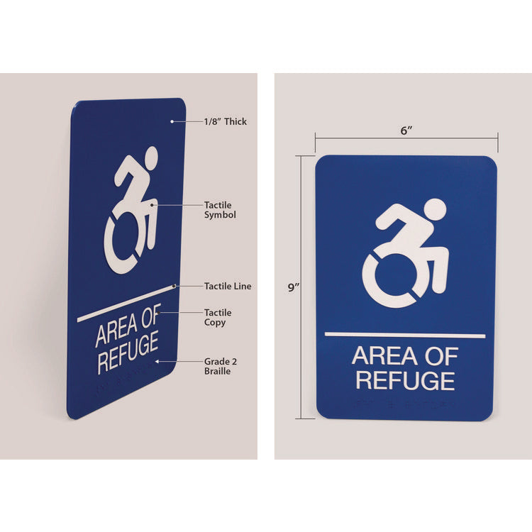 Headline® Sign ADA Sign, Area of Refuge, 6 x 9, Blue Face, White Graphics
