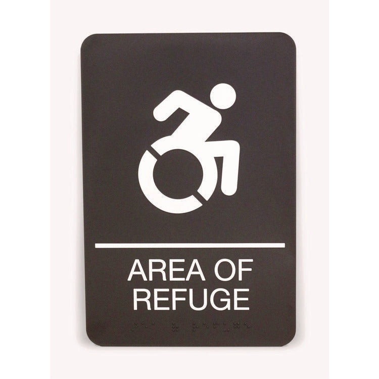 Headline® Sign ADA Sign, Area of Refuge, 6 x 9, Black Face, White Graphics