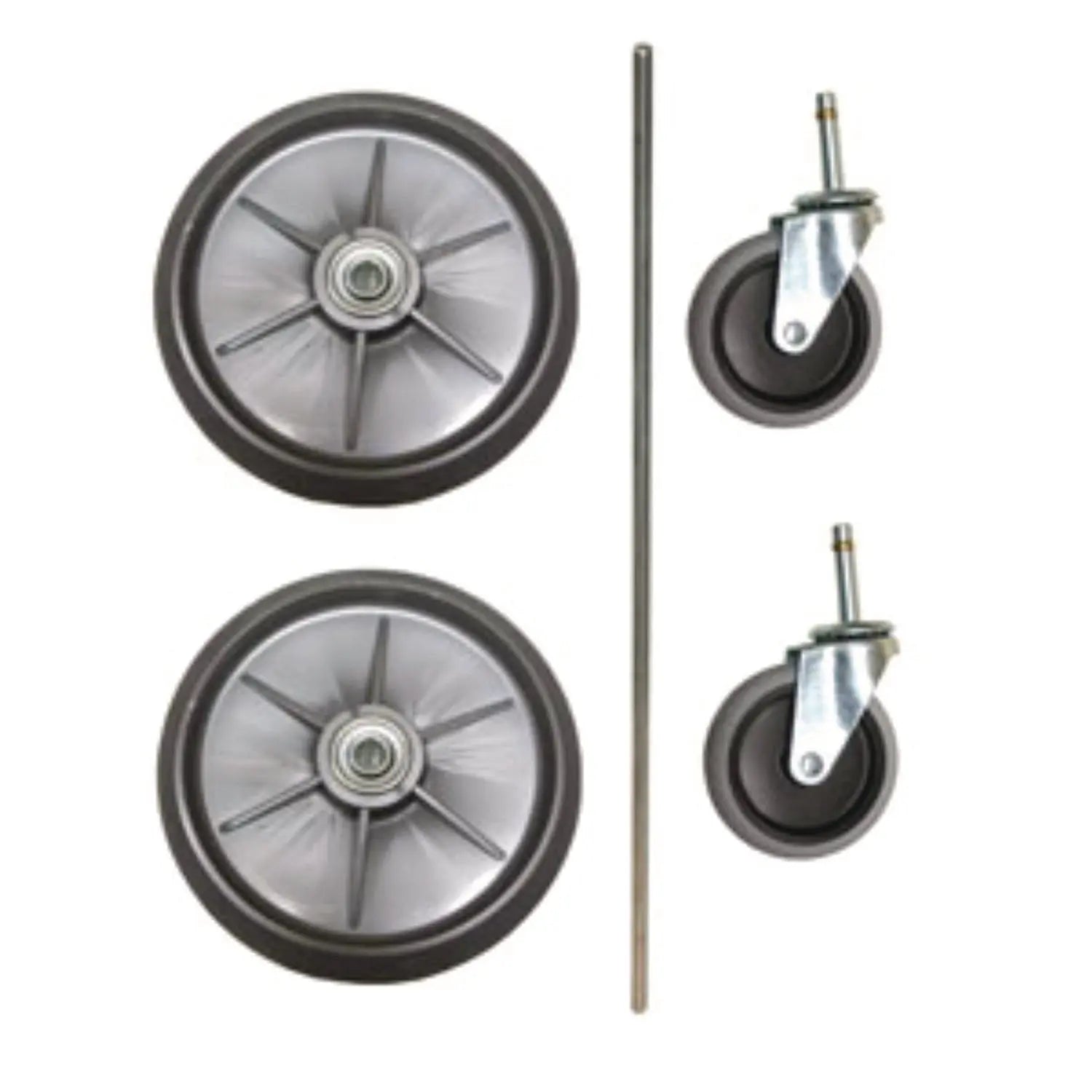 8" Ball Bearing Wheel and 4" Swivel Stem Caster Kit with Axle for Microfiber Cleaning Cart, (2) Wheels, (2) Casters