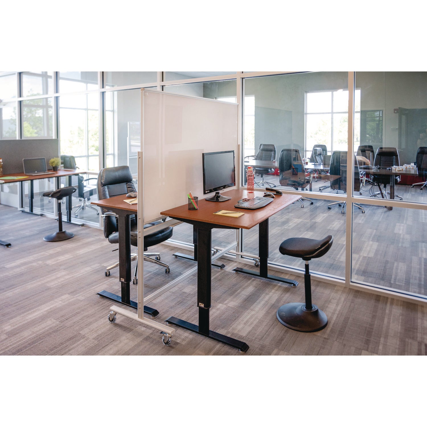 Luxor Mobile Magnetic Glass Dry Erase Board, 60" x 40", White Surface, Silver Aluminum Frame