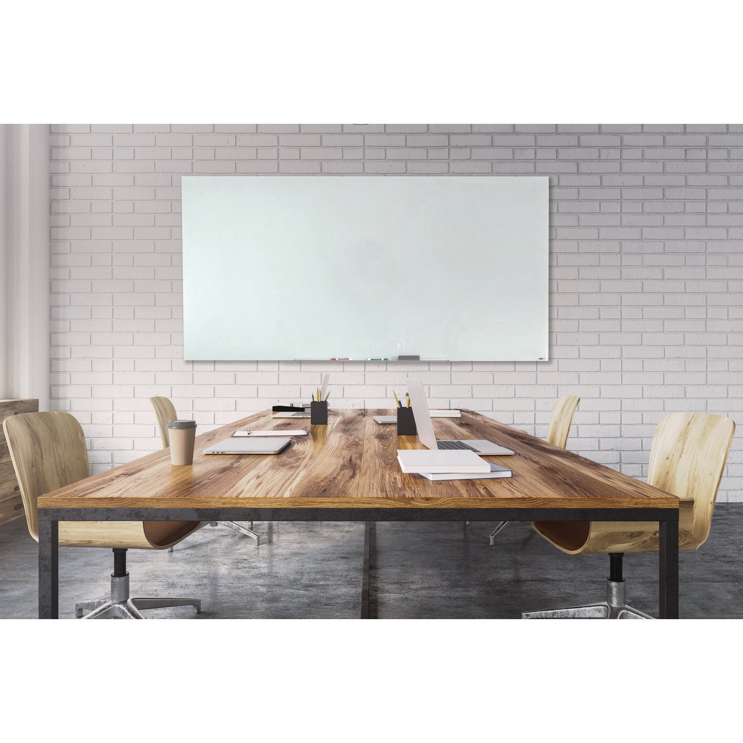Luxor Magnetic Wall-Mounted Glass Board, 96" x 48", White Surface, Frameless