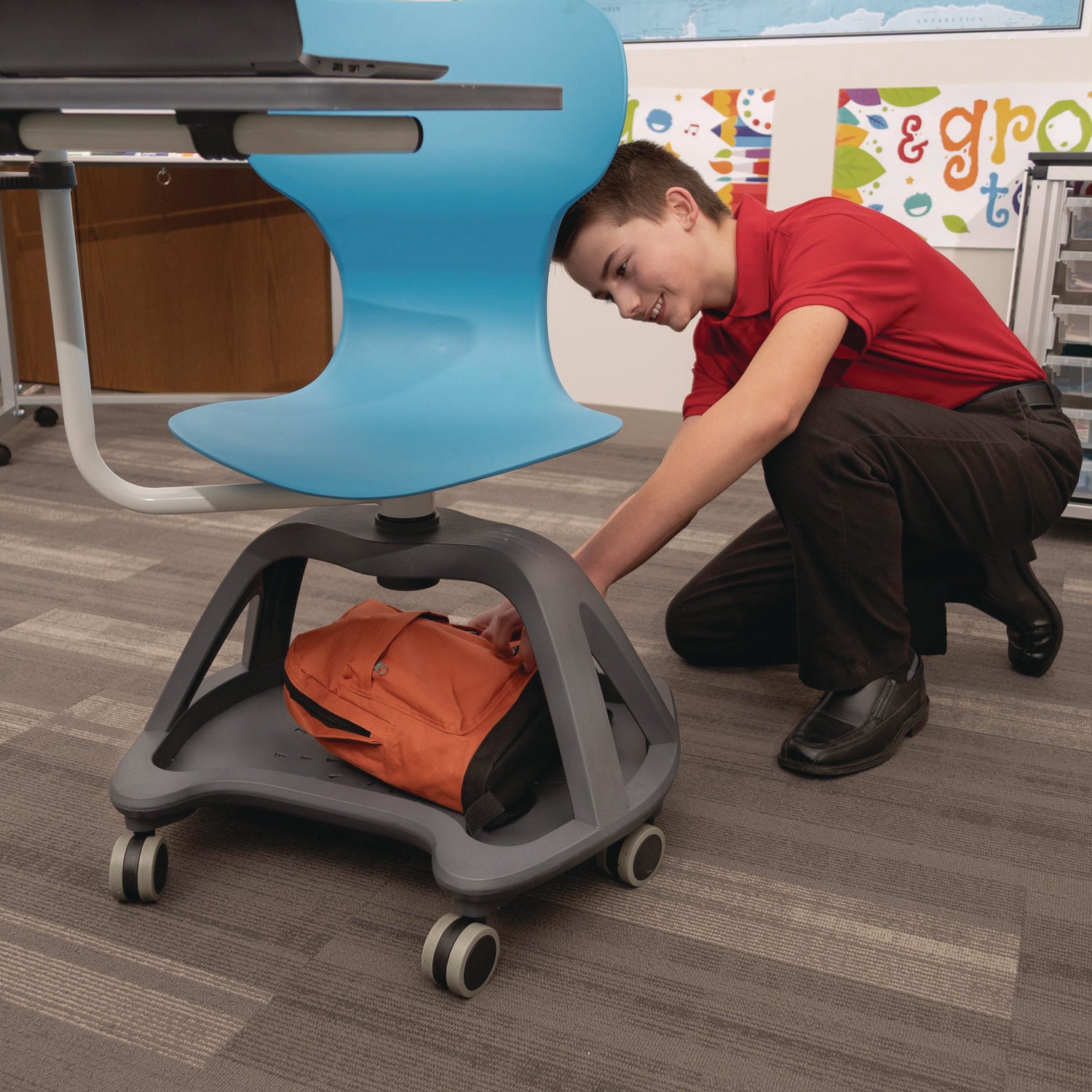 Luxor Classroom Series All-In-One Student Desk and Chair, Supports Up to 330 lb, 19" Seat Height, Blue Seat/Back, Gray Base