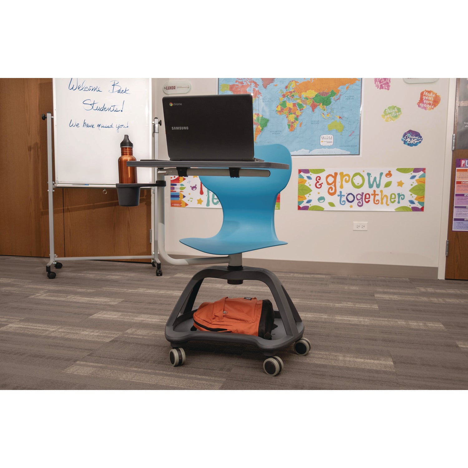 Luxor Classroom Series All-In-One Student Desk and Chair, Supports Up to 330 lb, 19" Seat Height, Blue Seat/Back, Gray Base