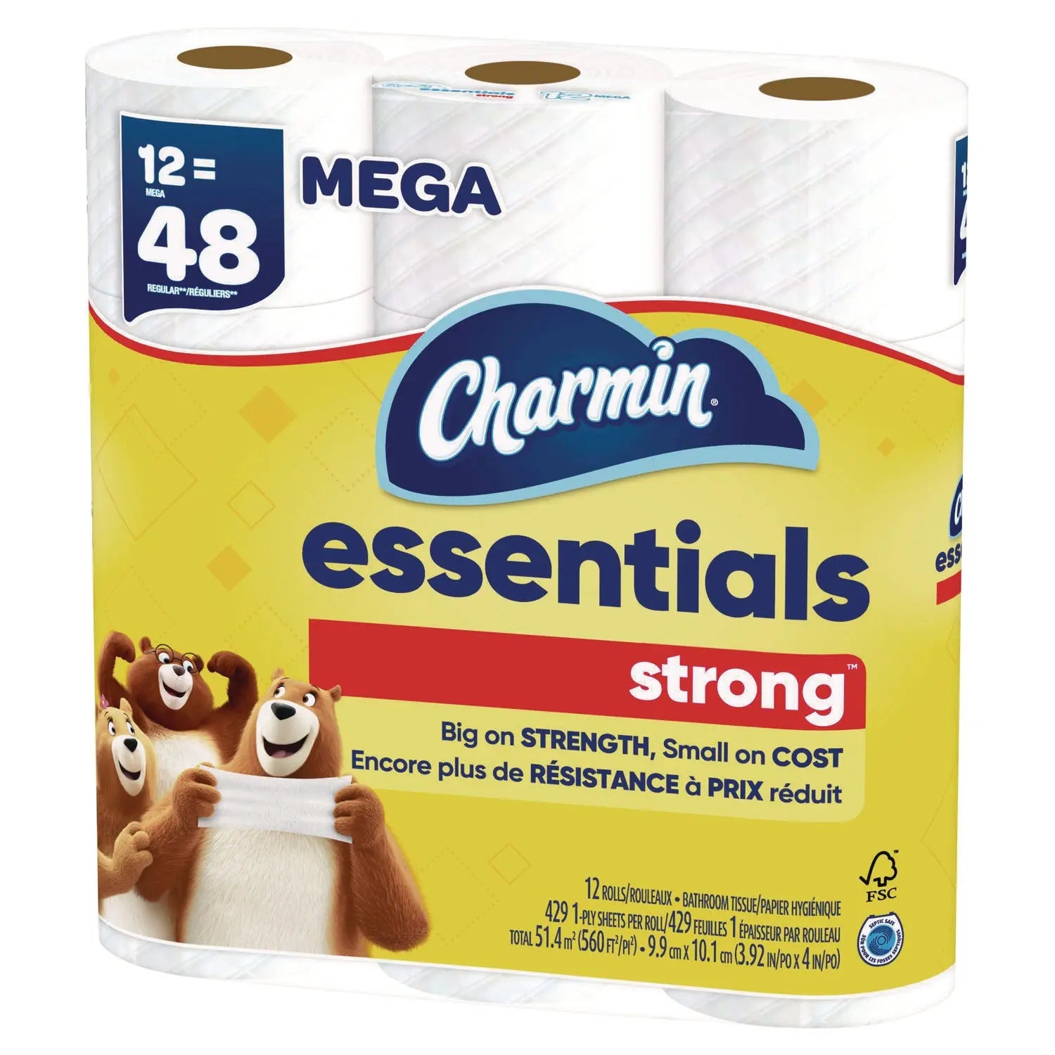 Essentials Strong Bathroom Tissue, Septic Safe, 1-Ply, White, 429/Roll, 12 Rolls/Pack Charmin® Flipcost
