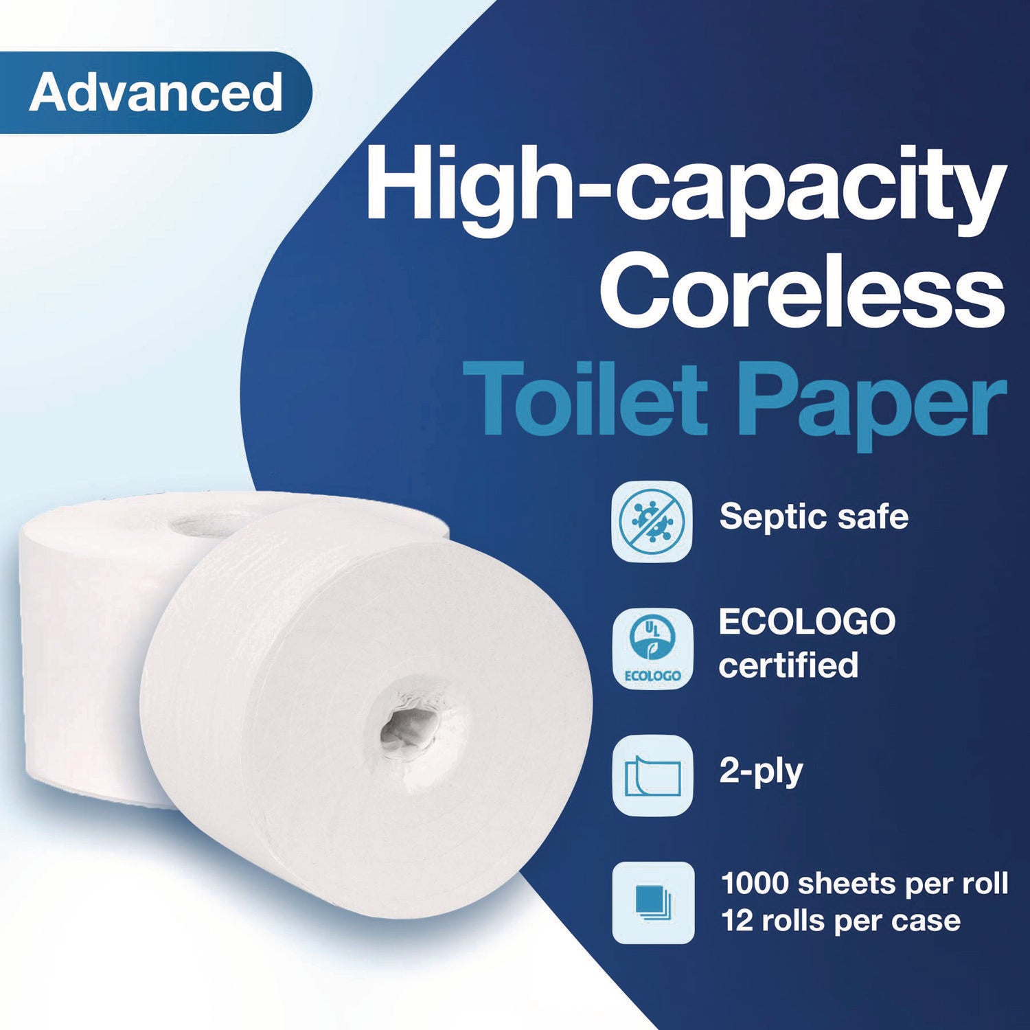 Tork® Advanced Coreless High Capacity Bath Tissue, 2-Ply, White, 1,000 Sheets/Roll, 12 Rolls/Carton