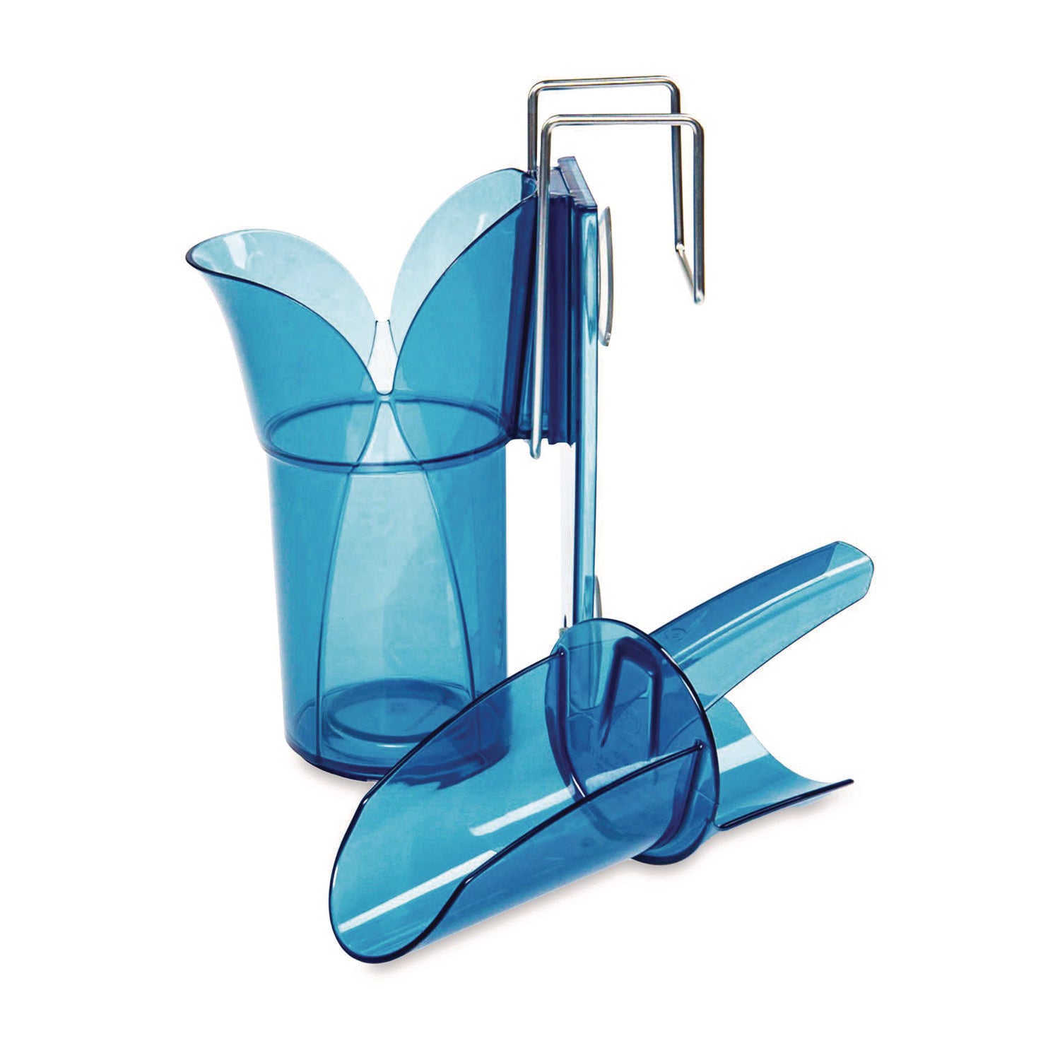 San Jamar® Saf-T-Scoop and Guardian System for Ice Machines, 12 oz to 16 oz Ice Scoop, Transparent Blue, 50/Carton