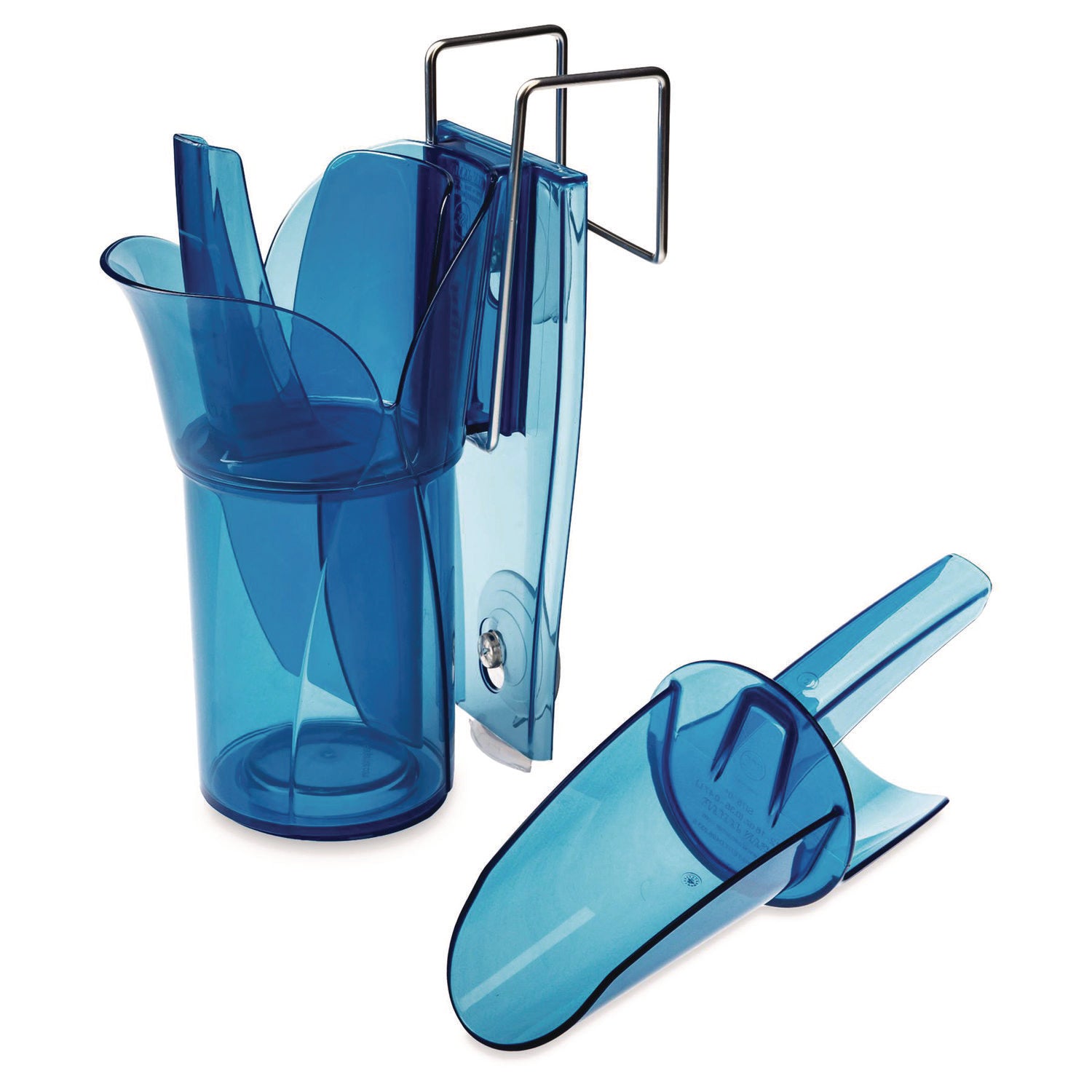 San Jamar® Saf-T-Scoop and Guardian System for Ice Machines, 12 oz to 16 oz Ice Scoop, Transparent Blue, 50/Carton