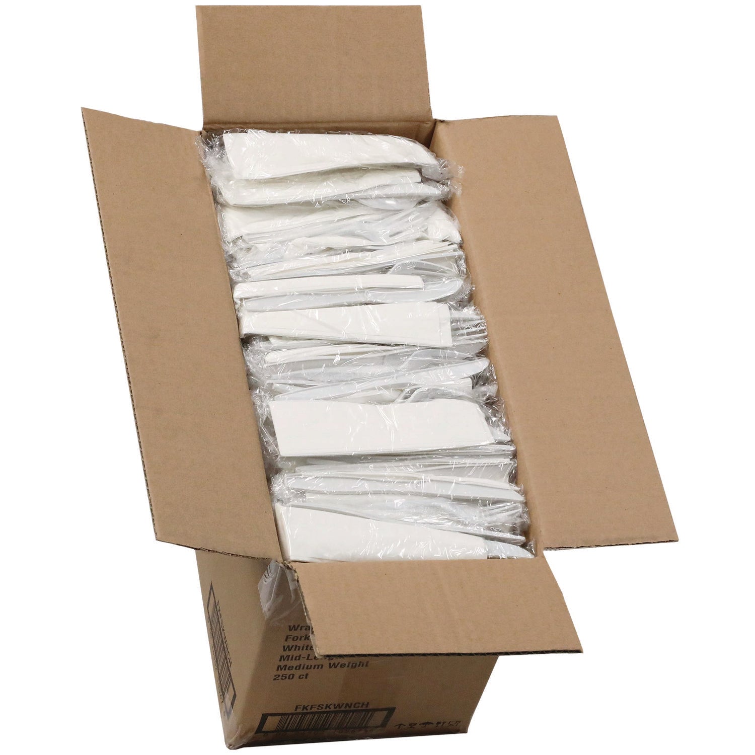 Pactiv Evergreen Fieldware Cutlery Kit, Individually Wrapped, Mediumweight, Fork/Knife/Napkin/Spoon, Plastic, White, 250/Carton