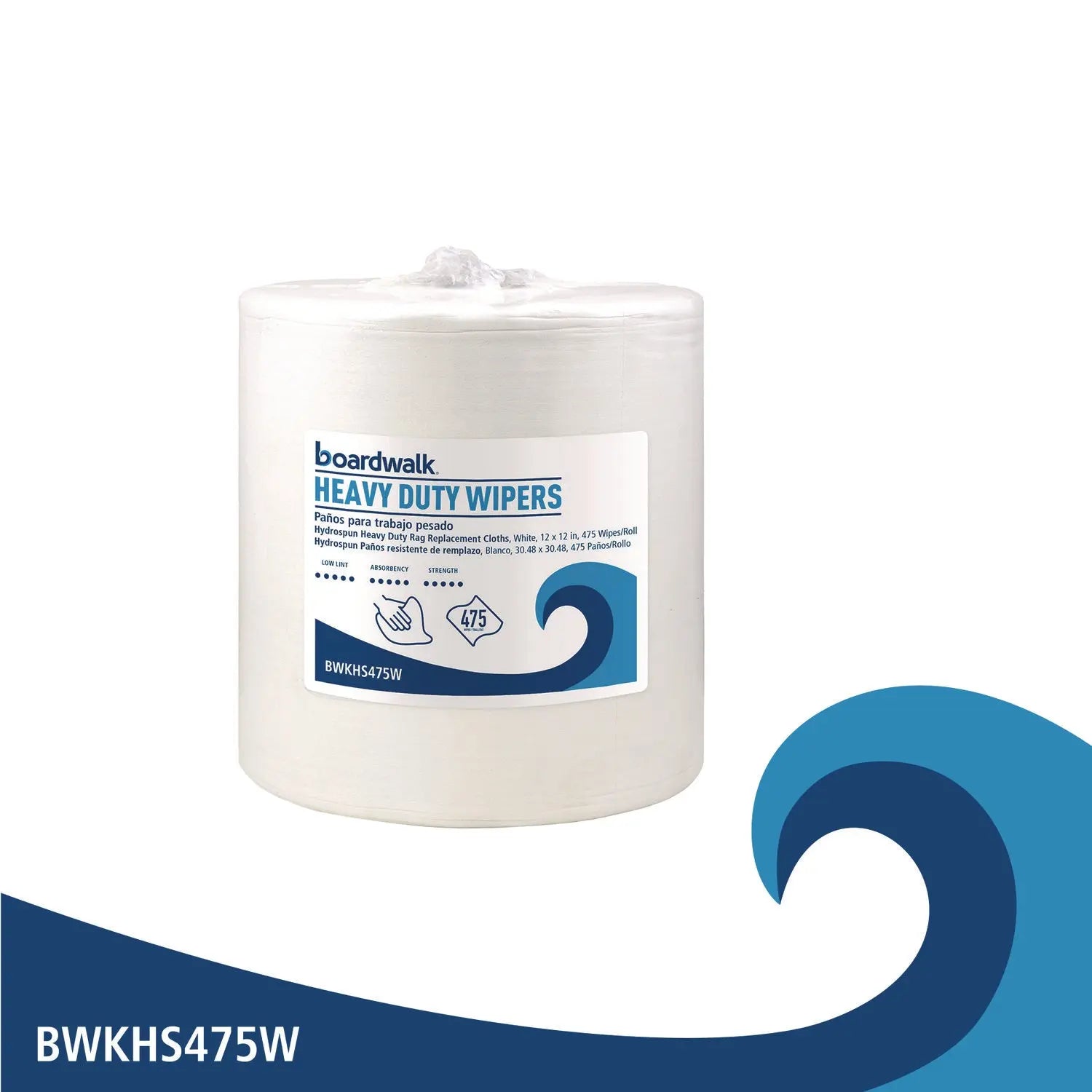 Hydrospun Wipers, Heavy Duty, 12 x 12, White, 475/Roll Boardwalk® Flipcost