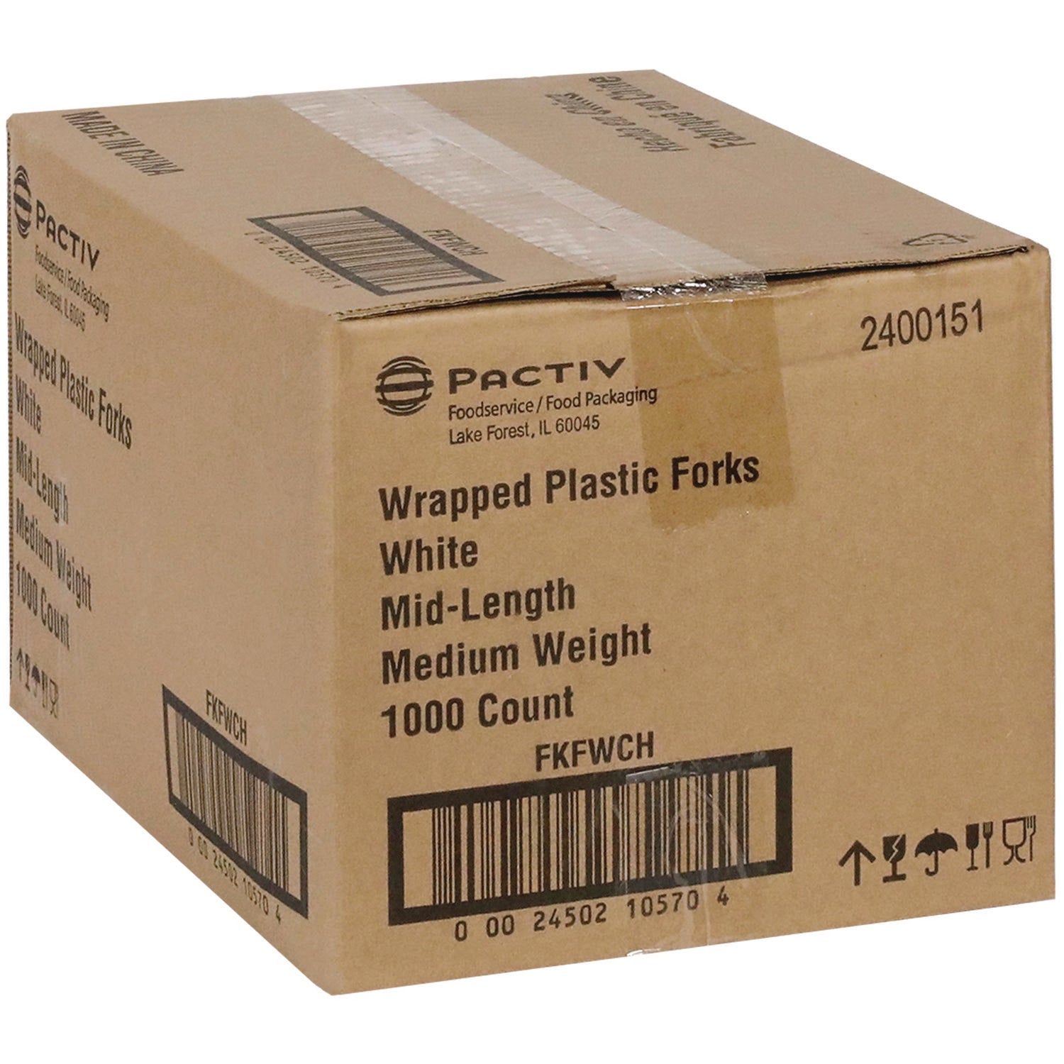 Pactiv Evergreen Fieldware Cutlery, Individually Wrapped, Mediumweight Fork, Plastic, White, 1,000/Carton