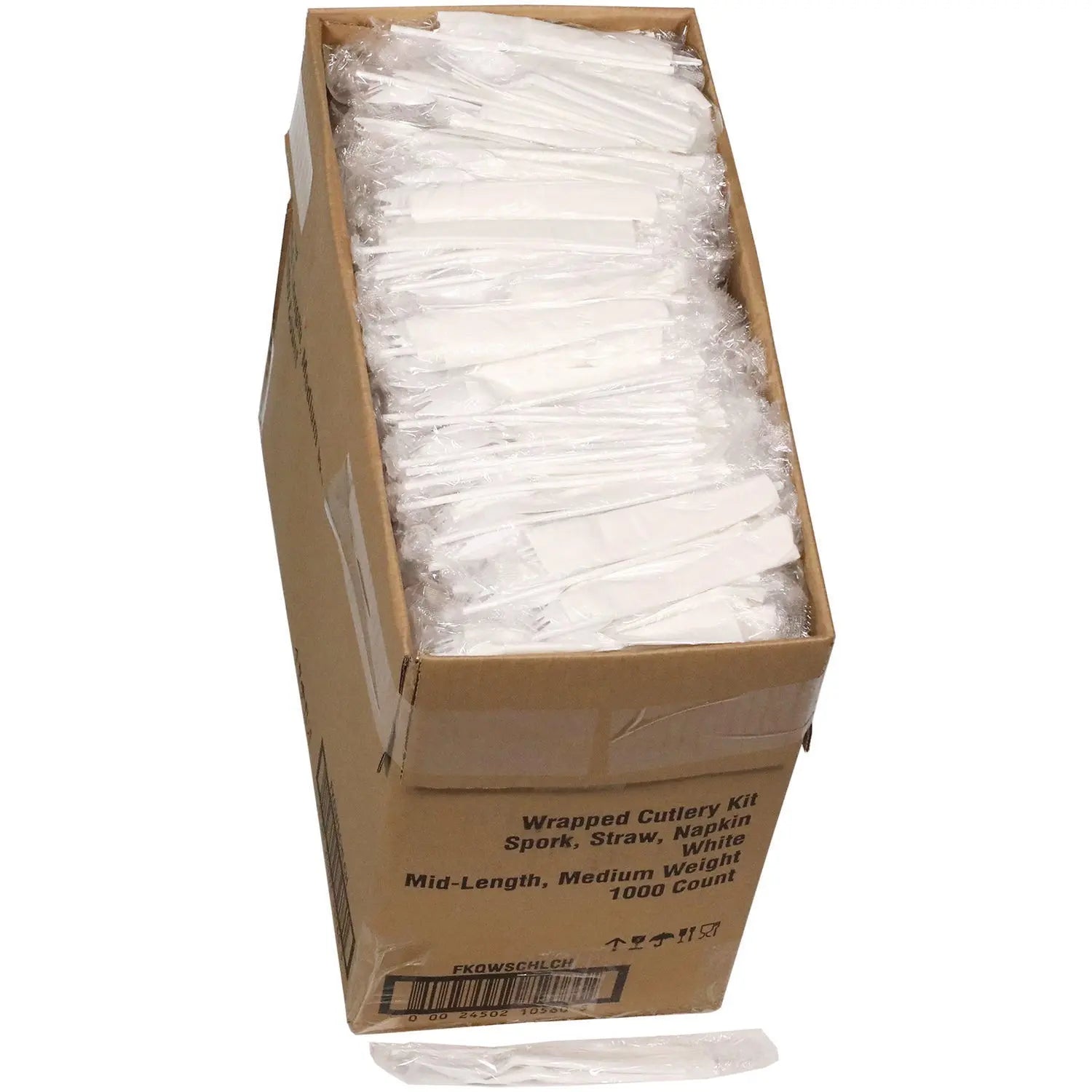 Fieldware Cutlery Kit, 5.5" Spork, 10 x 8 Napkin, Standard Straw, Mediumweight, White, 1,000/Carton