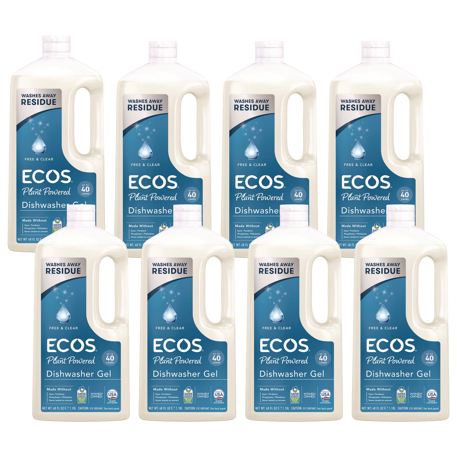 ECOS® Automatic Dishwasher Gel, Free and Clear, 40 oz Bottle, 8/Carton