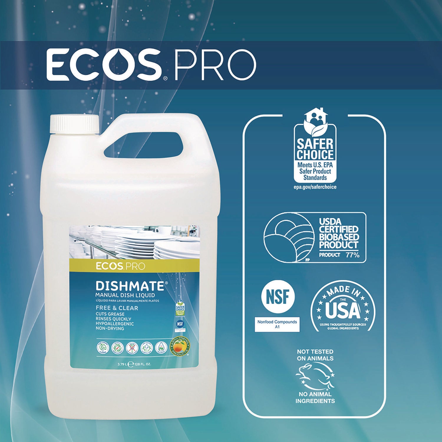 ECOS® PRO Dishmate Manual Dish Liquid, 128 oz Bottle