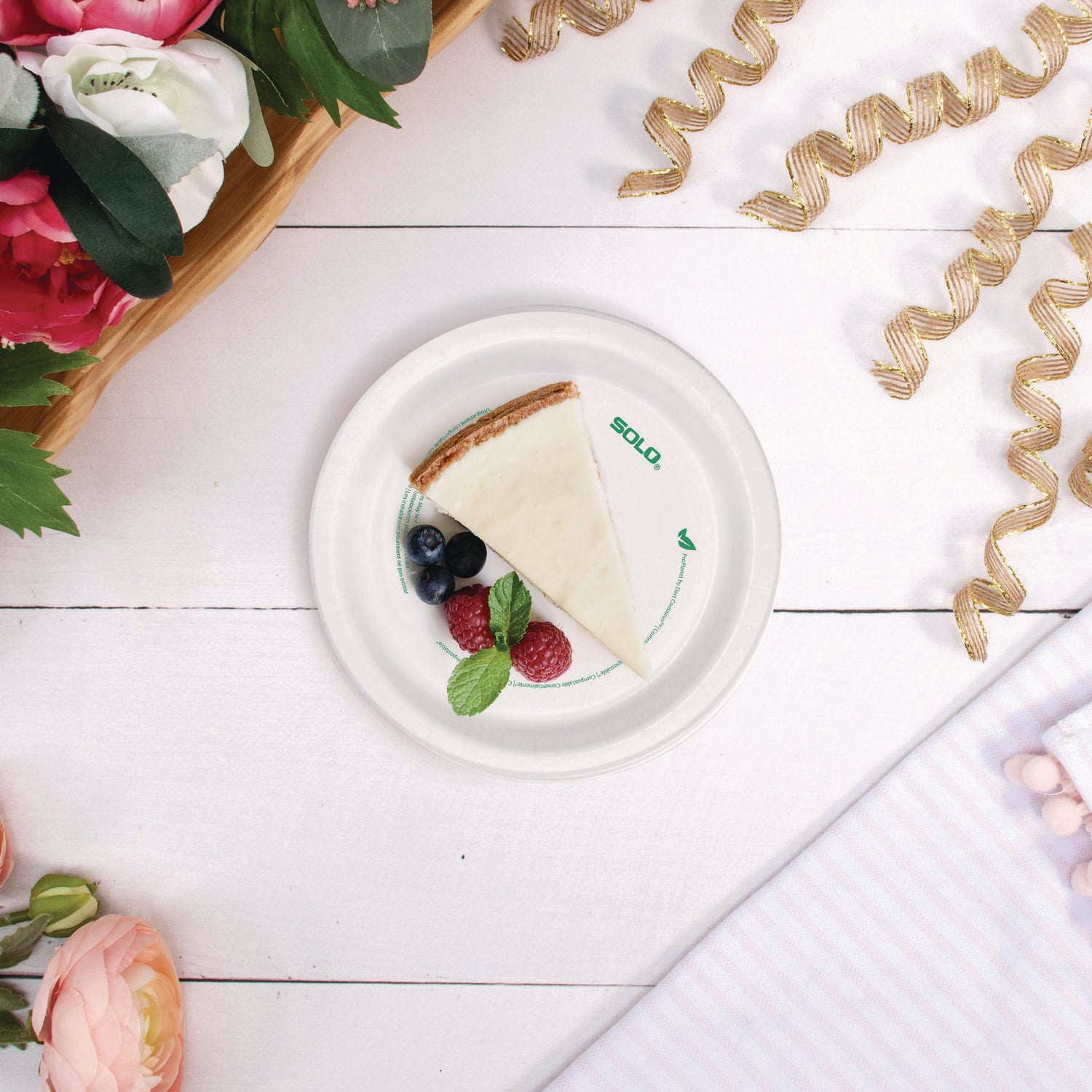 SOLO® Compostable Paper Dinnerware, ProPlanet Seal, Plate, 6" dia, White, 500/Carton