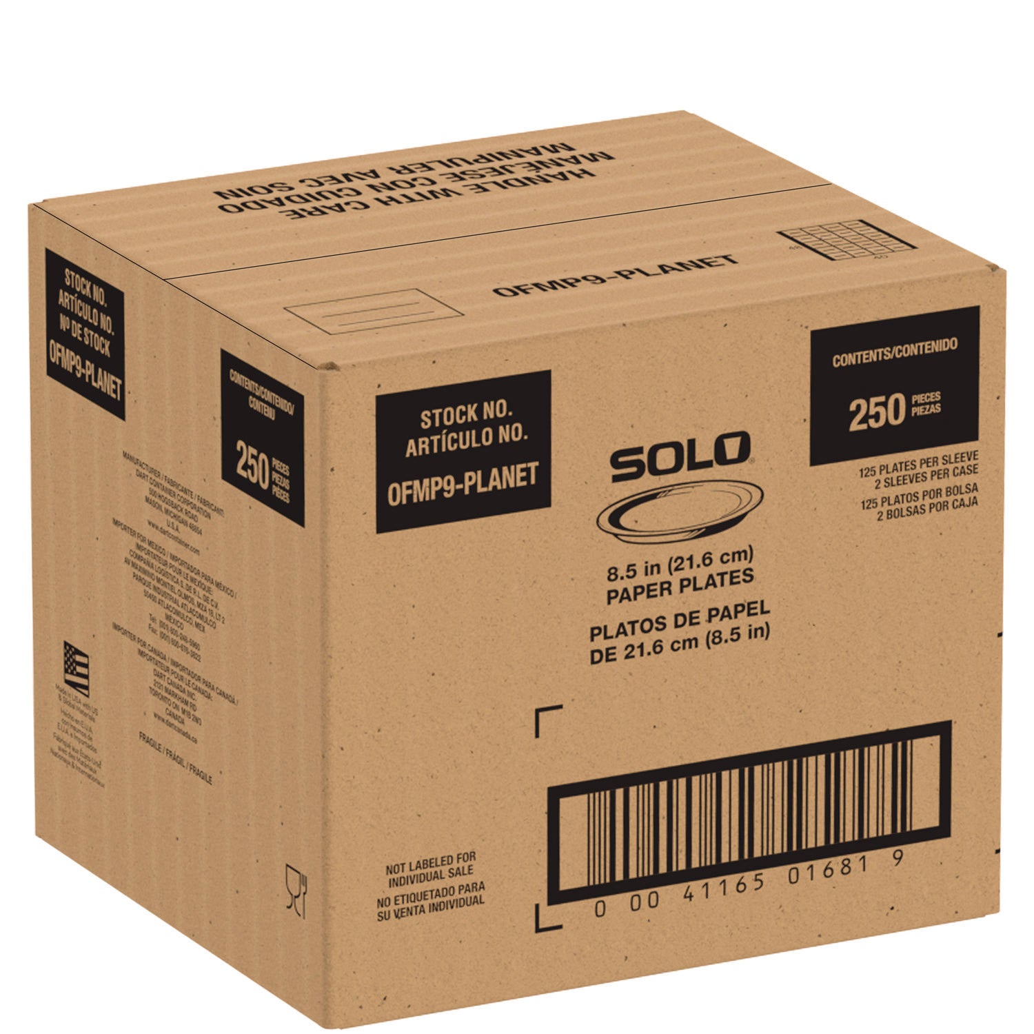 SOLO® Compostable Paper Dinnerware, ProPlanet Seal, Plate, 9" dia, White, 250/Carton