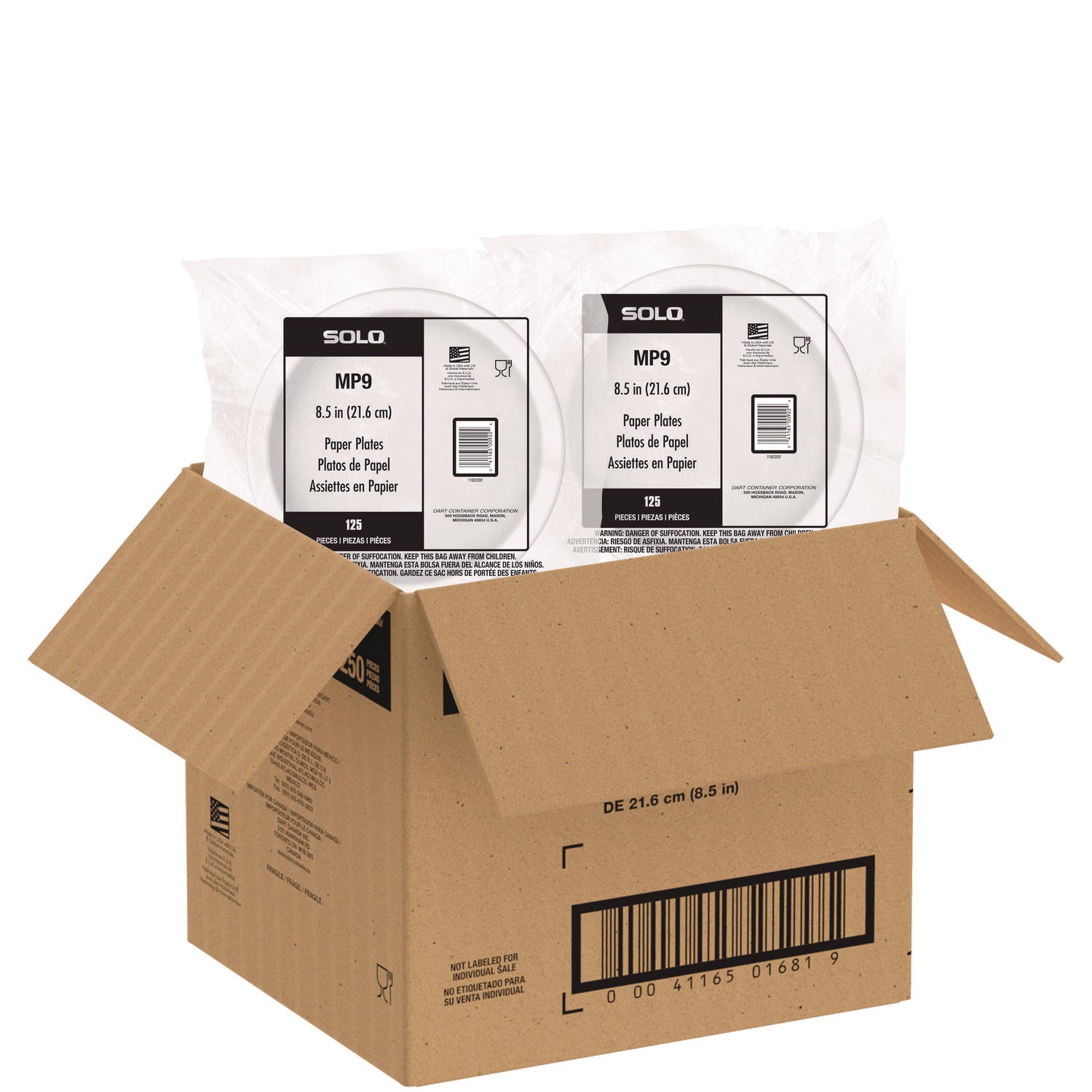 SOLO® Compostable Paper Dinnerware, ProPlanet Seal, Plate, 9" dia, White, 250/Carton