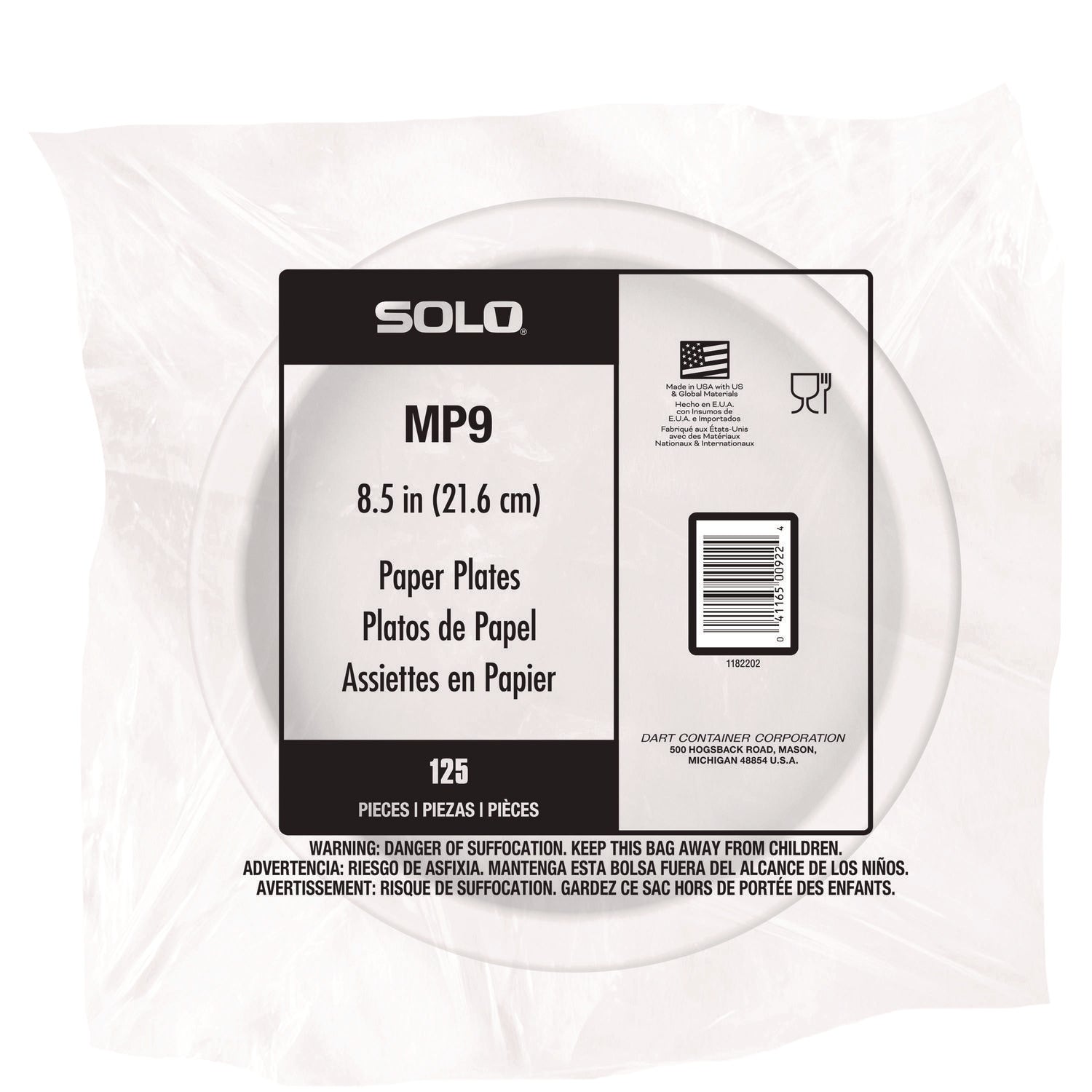 SOLO® Compostable Paper Dinnerware, ProPlanet Seal, Plate, 9" dia, White, 250/Carton