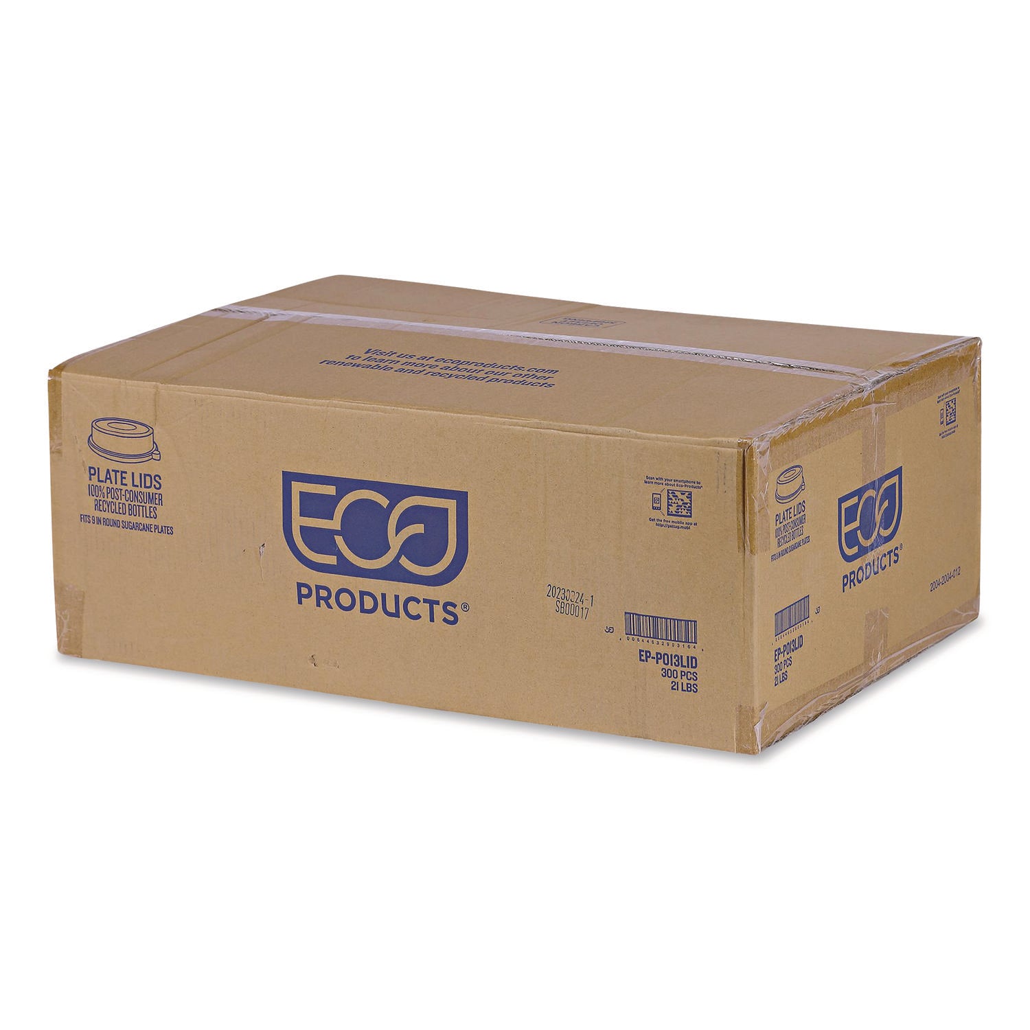 Eco-Products® 100% Recycled Content Round Plate Lids, Plastic, 9" dia x 1.5" h, Clear, 300/Carton