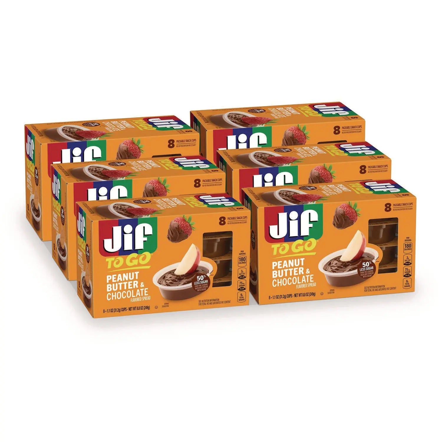 Jif To Go® Chocolate Peanut Butter, Chocolate, 1.1 oz Cups, 8 Cups/Pack, 6 Packs/Carton Jif To Go® Flipcost