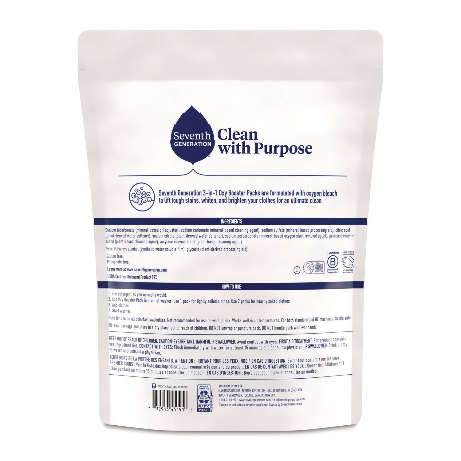 Seventh Generation® Power+ 3-in-1 Oxy Booster Packs, Fragrance Free, 17.6 oz, 25 Tabs/Pack, 6 Packs/Carton