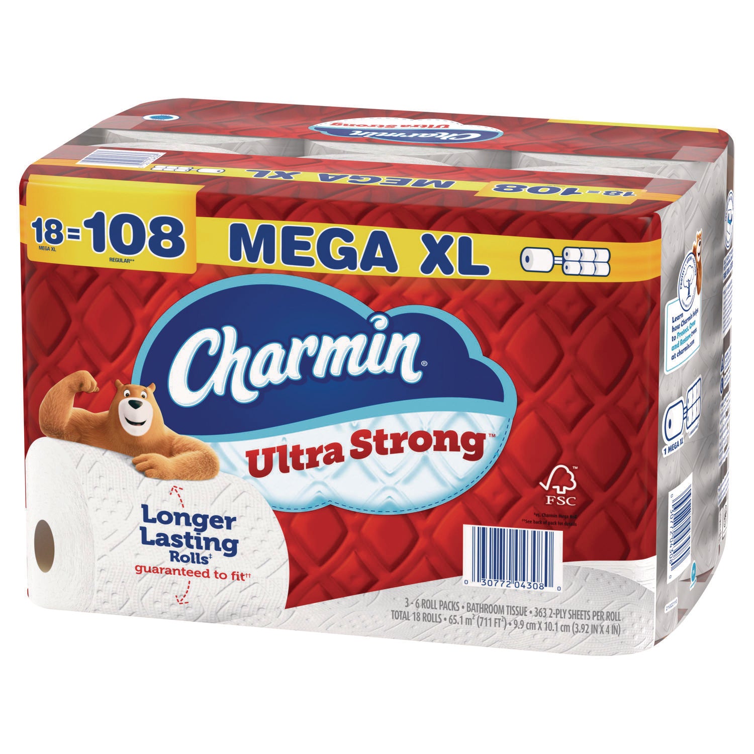 Charmin® Ultra Strong Bathroom Tissue, Septic Safe, 2-Ply, White, 363 Sheets/Roll, 18 Rolls/Pack