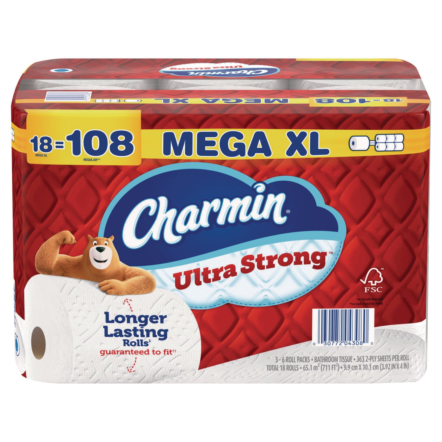 Charmin® Ultra Strong Bathroom Tissue, Septic Safe, 2-Ply, White, 363 Sheets/Roll, 18 Rolls/Pack
