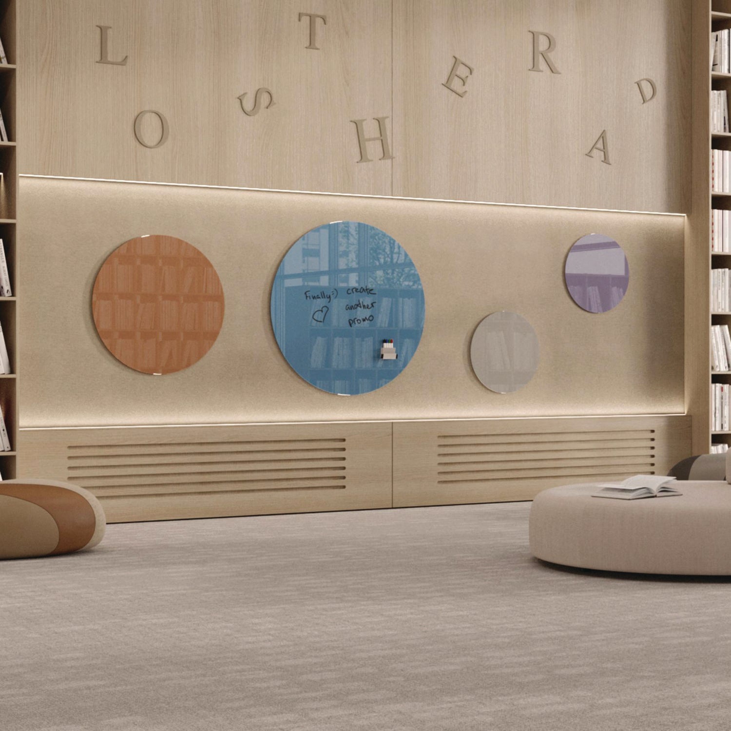 Ghent Coda Low Profile Circular Non-Magnetic Glassboard, 36 x 36, Denim Surface