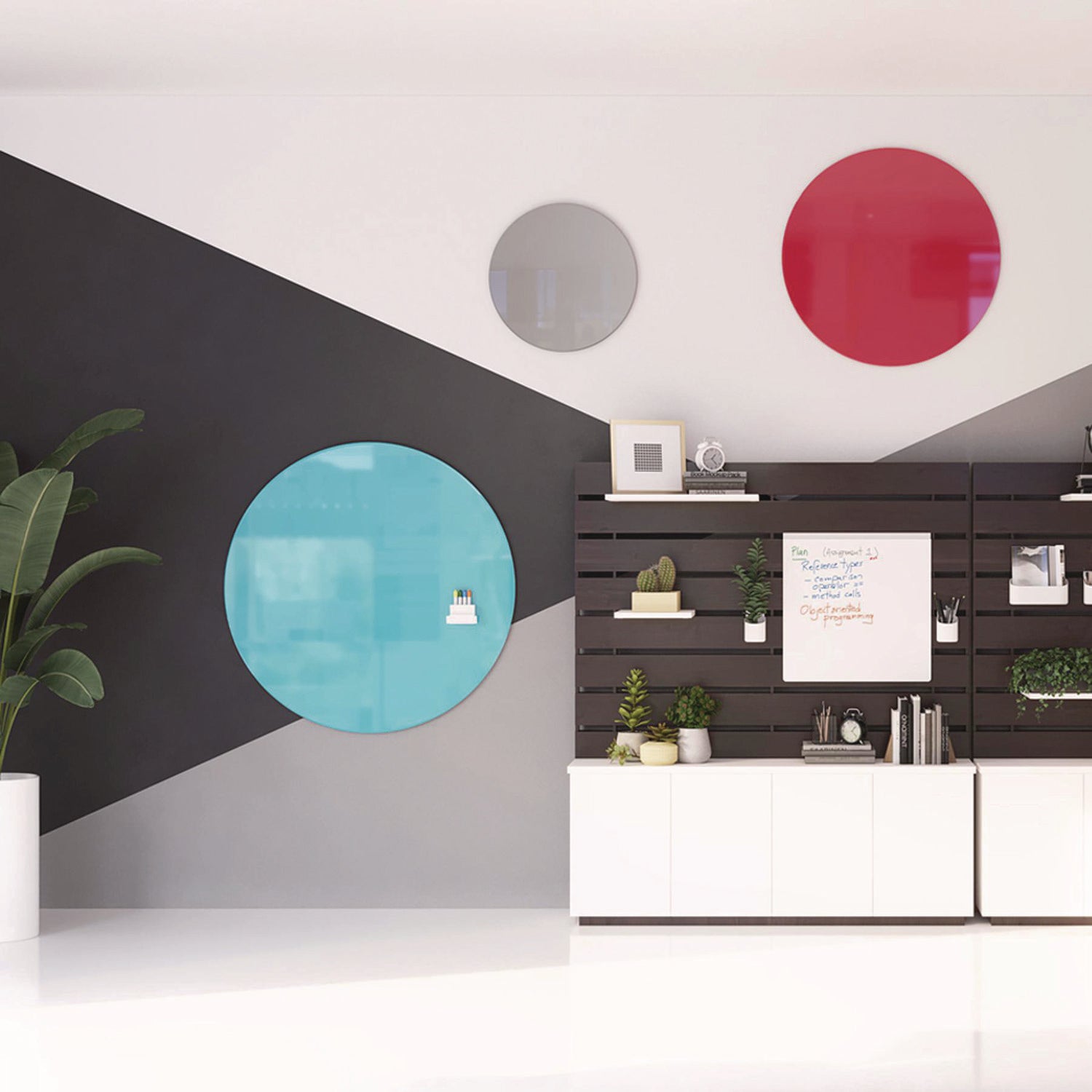 Ghent Coda Low Profile Circular Non-Magnetic Glassboard, 48 x 48, Smoke Surface