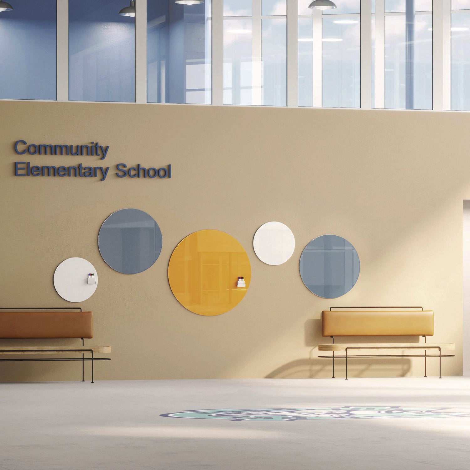 Ghent Coda Low Profile Circular Magnetic Glassboard, 36 x 36, Denim Surface