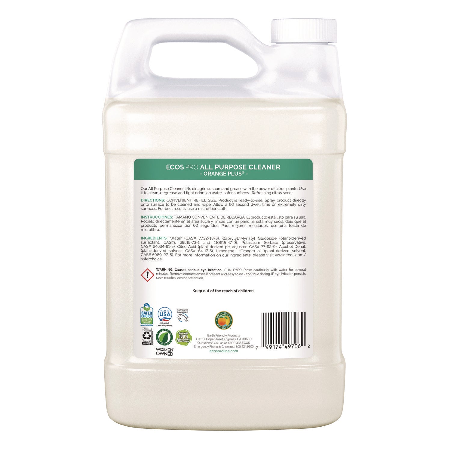 ECOS® PRO Orange Plus All-Purpose Cleaner and Degreaser, Citrus Scent, 1 gal Bottle, 4/Carton