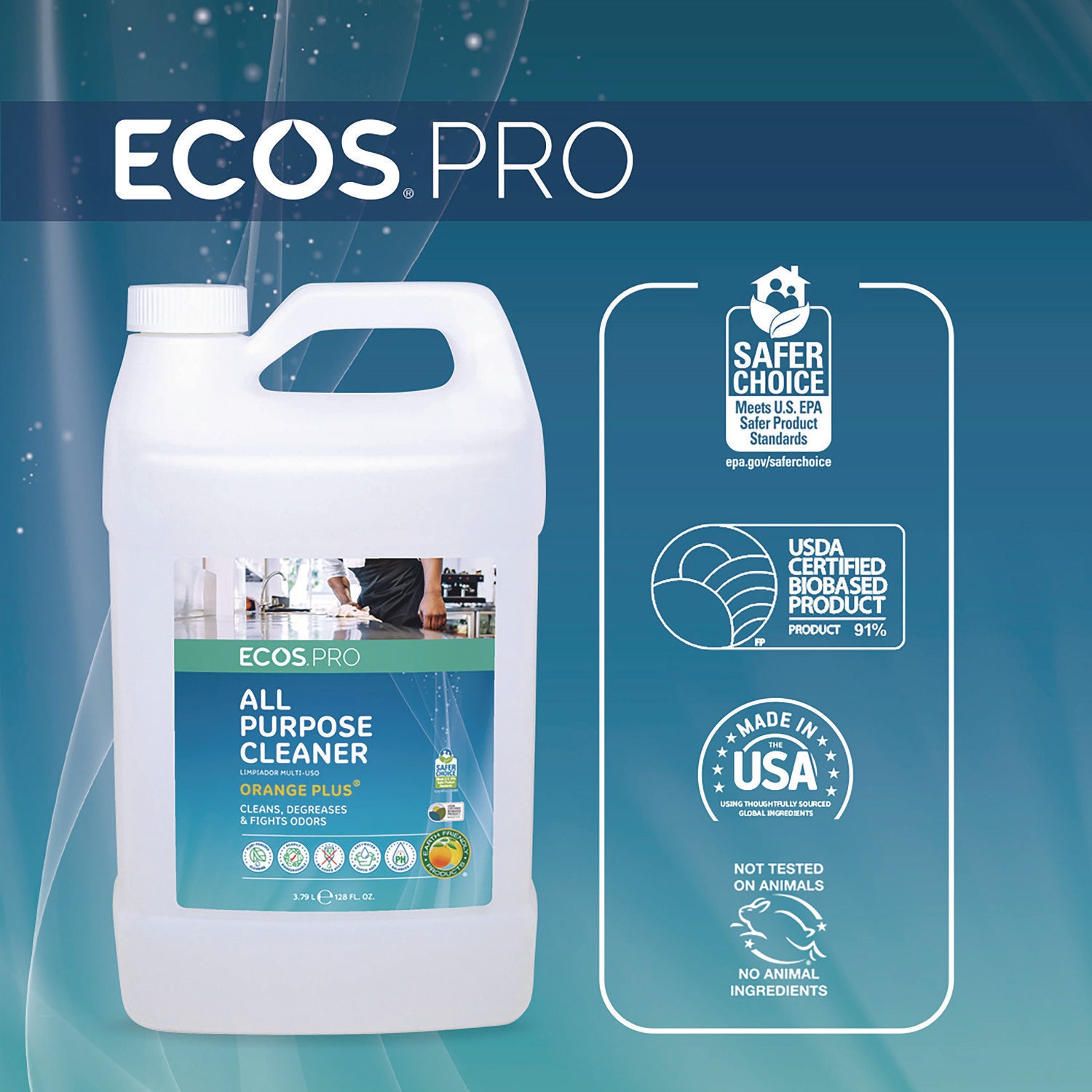 ECOS® PRO Orange Plus All-Purpose Cleaner and Degreaser, Citrus Scent, 1 gal Bottle, 4/Carton