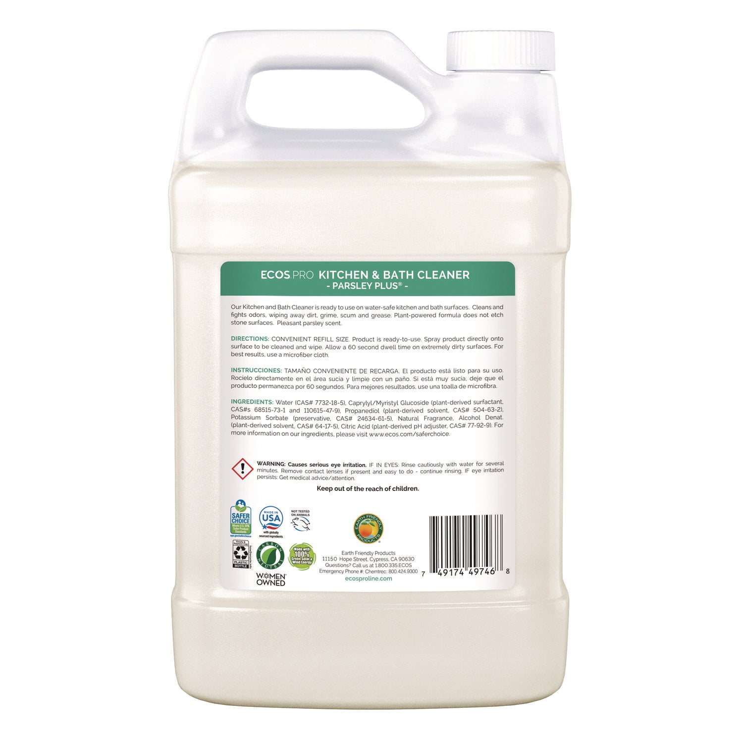 ECOS® PRO Parsley Plus All-Purpose Kitchen and Bathroom Cleaner, Herbal Scent, 1 gal Bottle, 4/Carton