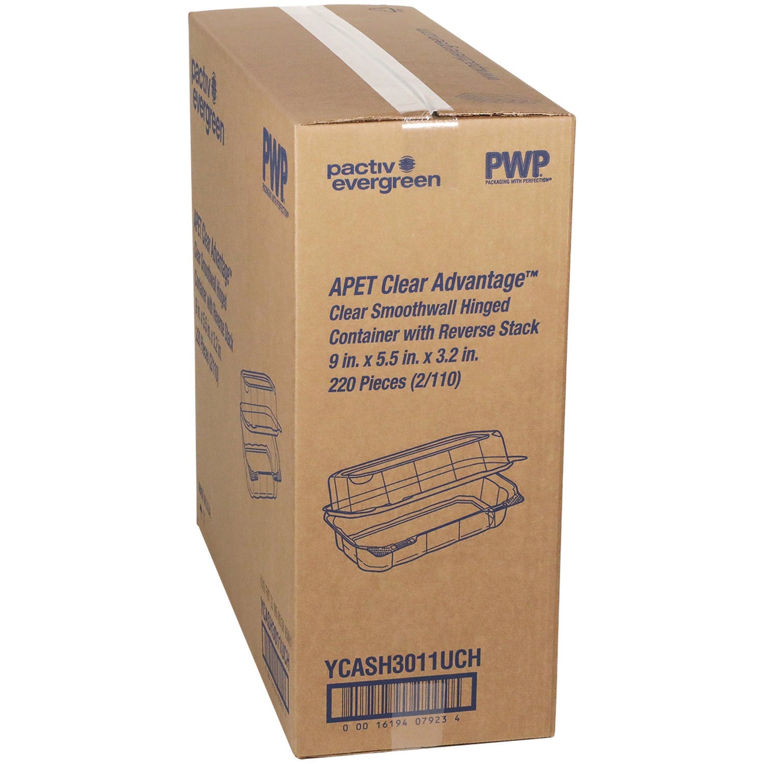 Pactiv Evergreen Hoagie Hinged Lid Container, 9 x 5.5 x 3.2, Clear, Plastic, 220/Carton