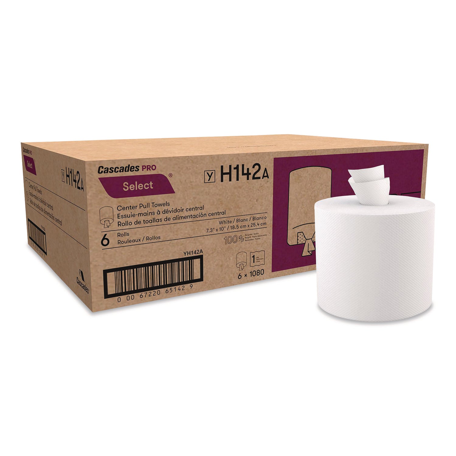 Cascades PRO Select Center-Pull Paper Towels, 2-Ply, 7.31 x 10, White, 1,080/Roll, 6 Rolls/Carton