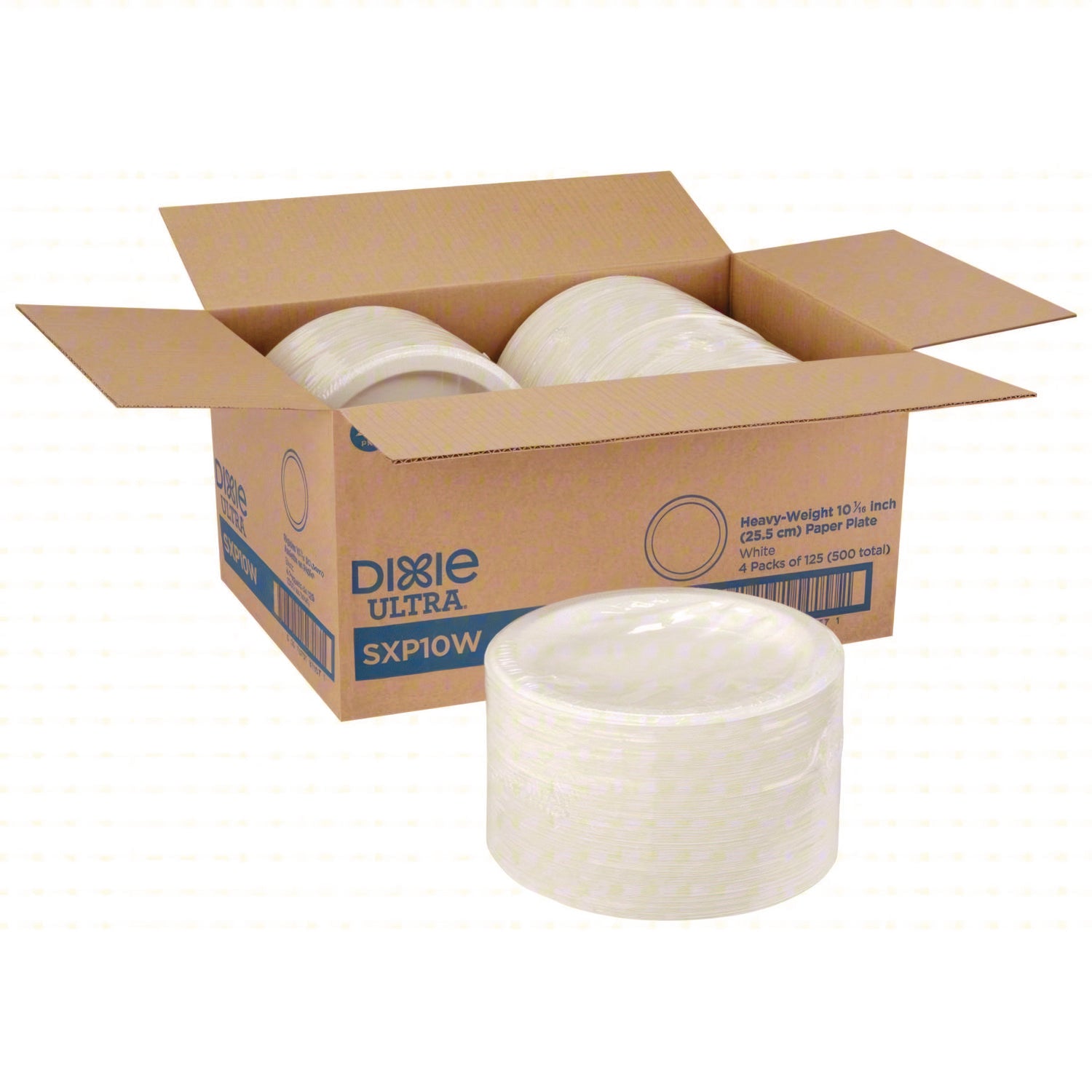 Dixie® Ultra® Heavy-Weight Paper Plates, 10" dia, White, 125/Pack, 4 Packs/Carton